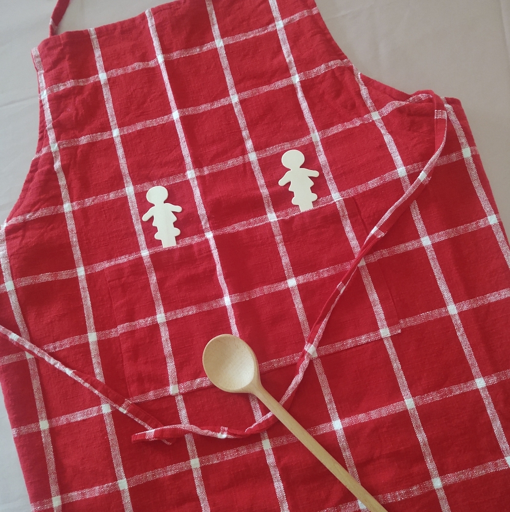 NWt TAg•Brand 🥄APRON + Pocket~ PLAID Red & White~